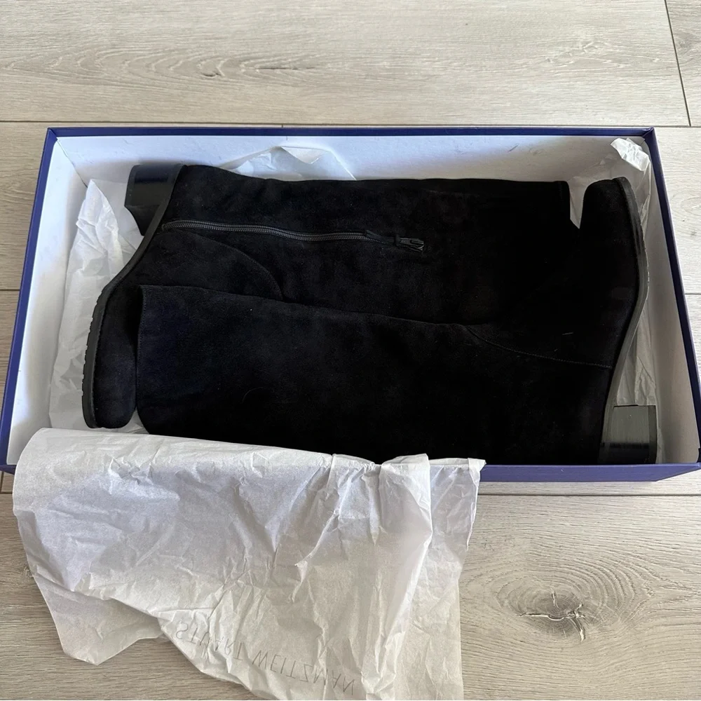 NIB Stuart Weitzman Black Suede Knee High Boots Women's 8 - Picture 4 of 12